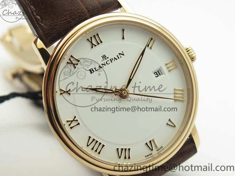 0824 Villeret 6651 RG ZF 1:1 Best Edition White Dial On Brown Leather Strap A ComfortFit 8097